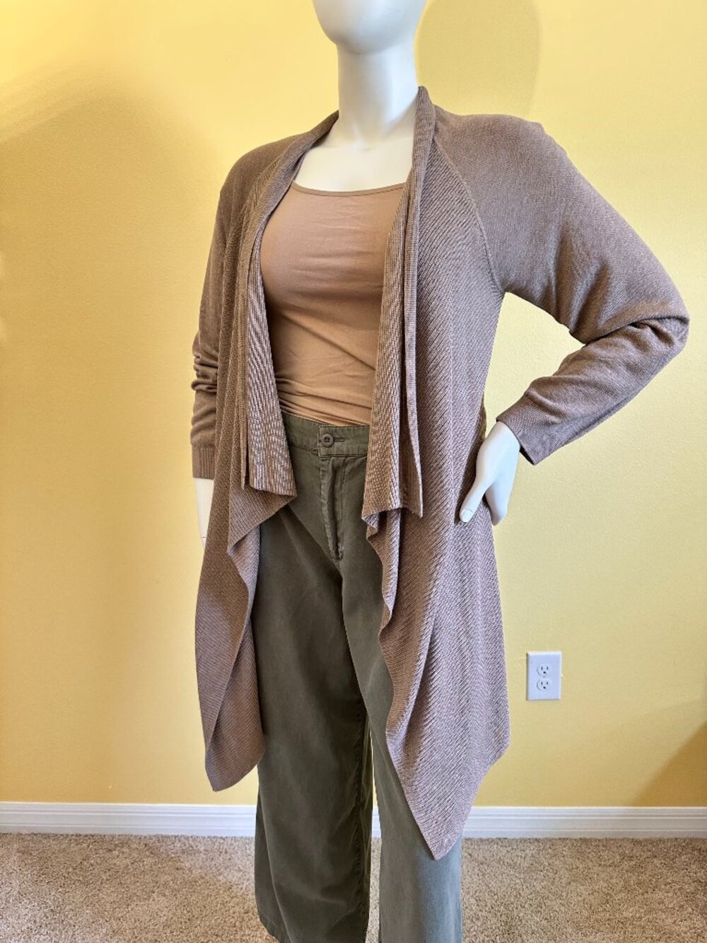 INC International Concepts Taupe Drape Open Front Cardigan XL Lightweight Sweate
